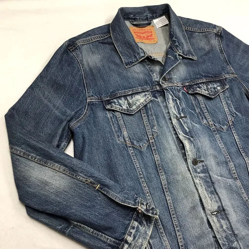 LEVIS Denim Trucker Jacket Men 2XL Faded Distressed Outdoor Red Tab 72334 - Picture 6 of 16